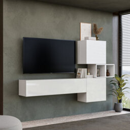 Decorotika Sabadell Moduler Modern Tv Unit Wall Mount Customizable Layout High Gloss White - thumbnail 3