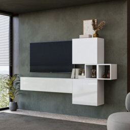 Decorotika Sabadell Moduler Modern Tv Unit Wall Mount Customizable Layout High Gloss White - thumbnail 2