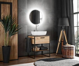 Impact Furniture Freestanding Bathroom Vanity Unit 700mm Countertop Sink Floor Cabinet With Black Metal Towel Rail Oak Loft Industrial Brook - thumbnail 9