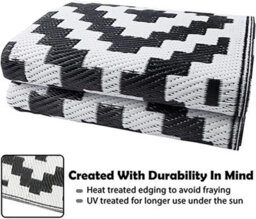 Aamen Garden Rug Reversible Outdoor Lawn Carpet Waterproof  Rug  120X180 Cm, Black/white - thumbnail 4