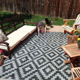 Aamen Garden Rug Reversible Outdoor Lawn Carpet Waterproof  Rug  120X180 Cm, Black/white - thumbnail 3