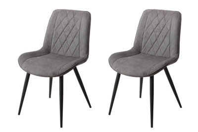 Core Products Pair Of Aspen Grey Diamond Stitch Fabric Dining Chairs - Black Tapered Legs - image 1