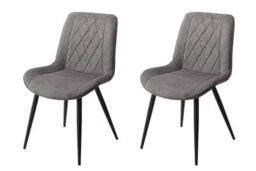 Core Products Pair Of Aspen Grey Diamond Stitch Fabric Dining Chairs - Black Tapered Legs - thumbnail 1