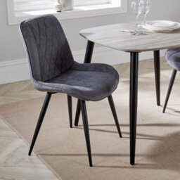 Core Products Pair Of Aspen Grey Diamond Stitch Fabric Dining Chairs - Black Tapered Legs - thumbnail 8