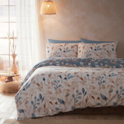 Drift Anya All-Over Leaf Print Blue Eco Duvet Cover Set - thumbnail 1