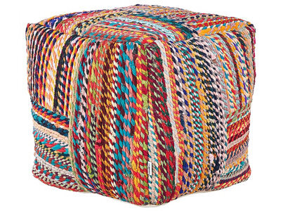 Beliani Multicolour Recycled Cotton Pouffe With Eps Beads 40 X 40 X 40 Cm Handmade Square Ottoman Boho - image 1