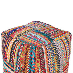 Beliani Multicolour Recycled Cotton Pouffe With Eps Beads 40 X 40 X 40 Cm Handmade Square Ottoman Boho - thumbnail 3