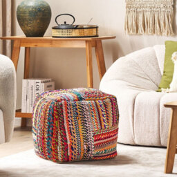 Beliani Multicolour Recycled Cotton Pouffe With Eps Beads 40 X 40 X 40 Cm Handmade Square Ottoman Boho - thumbnail 2