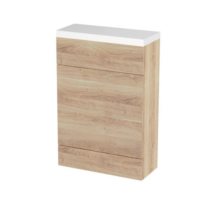 Hudson Reed Fusion Floor Standing Compact Wc Unit & Polymarble Top, Stylish Bathroom Storage Unit, Bleached Oak, 600mm - image 1