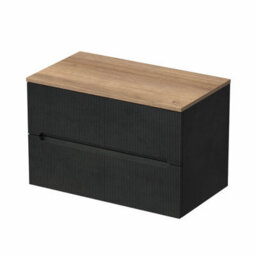 Affine 800mm Bathroom Vanity Unit Oak Countertop Wall Hung Black Fluted Unit No Basin - thumbnail 4