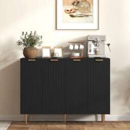 Sideboard Buffet Cabinet With 4 Doors And Adjustable Shelves, Black - thumbnail 1