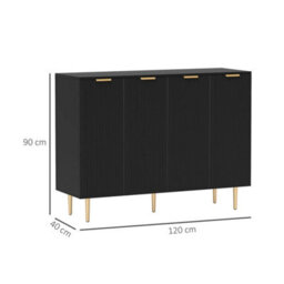 Sideboard Buffet Cabinet With 4 Doors And Adjustable Shelves, Black - thumbnail 2