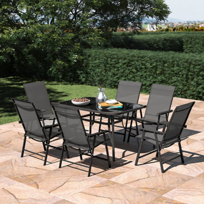 Living And Home Set Of 7 Garden Ripple Glass Rectangle Umbrella Table And Folding Chairs Set 120 Cm - image 1