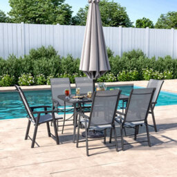 Living And Home Set Of 7 Garden Ripple Glass Rectangle Umbrella Table And Folding Chairs Set 120 Cm - thumbnail 2