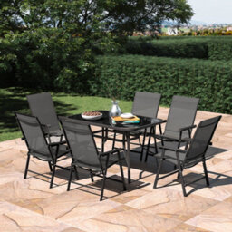 Living And Home Set Of 7 Garden Ripple Glass Rectangle Umbrella Table And Folding Chairs Set 120 Cm - thumbnail 1