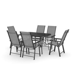 Living And Home Set Of 7 Garden Ripple Glass Rectangle Umbrella Table And Folding Chairs Set 120 Cm - thumbnail 4