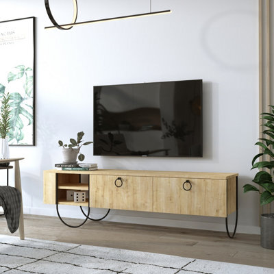 Decortie Norfolk Modern Tv Unit Multimedia Centre Oak With Storage Tv Cabinet 151Cm - image 1