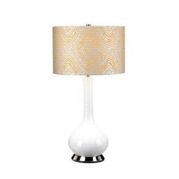 Luminosa Lighting Elstead Milo Table Lamp With Round Shade, Polished Nickel, White, Yellow