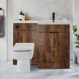 Homestylestore1105mm Dark Oak Right Hand Bathroom Combination Vanity Toilet Wc Unit With Black Pull Handles - thumbnail 3
