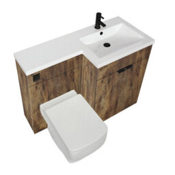 Homestylestore1105mm Dark Oak Right Hand Bathroom Combination Vanity Toilet Wc Unit With Black Pull Handles - thumbnail 1