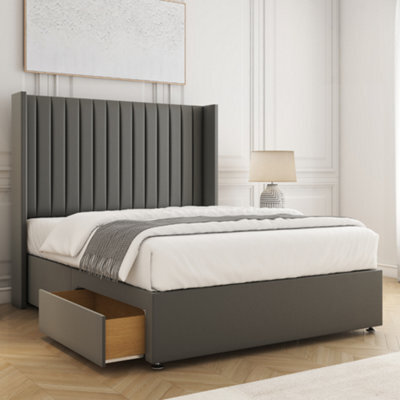 Bsspoke Manhattans Divan Bed Grey Plush Velvet With 54Inch Headboard 2 Drawers Footend & No Mattress In Double King 4Ft 6Ft - image 1