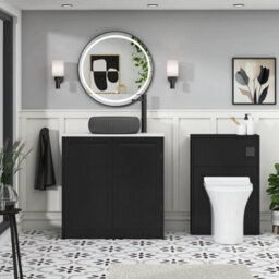 Royal Bathrooms Royal Bathroom Elmore 800mm Nocturne Black Freestanding Bathroom Vanity Unit 2 Door Plain White Worktop With Milan Black Basin - thumbnail 5