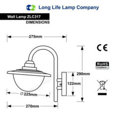 Long Life Lamps Company 7W Outdoor Garden Led Wall Light Lantern Shade Black With Opaque Cover Zlc317 - thumbnail 2