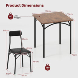 Gainoom 3-Piece Dining Table Set Square Kitchen Table & 2 Chairs Space-Saving Dinette Furniture - thumbnail 2