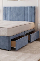 "Knight Sleep Sky Sky Blue Plush Bed Set With Mattress, 2 Drawers Same Side & 24""headboard, 5Ft - King Size" - thumbnail 2