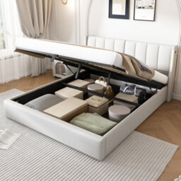 Matteo White Super King Led Upholstered Bed Frame With Hydraulic Lift Storage, Usb Ports & Adjustable Headboard - thumbnail 7