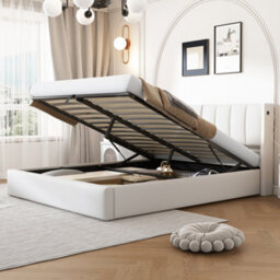 Matteo White Super King Led Upholstered Bed Frame With Hydraulic Lift Storage, Usb Ports & Adjustable Headboard - thumbnail 6
