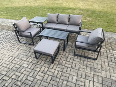 Fimous Aluminium Outdoor Furniture Set 6 Seater Garden Sofa With Coffee Table Big Footstool 2 Armchairs Side Table Dark Grey - image 1