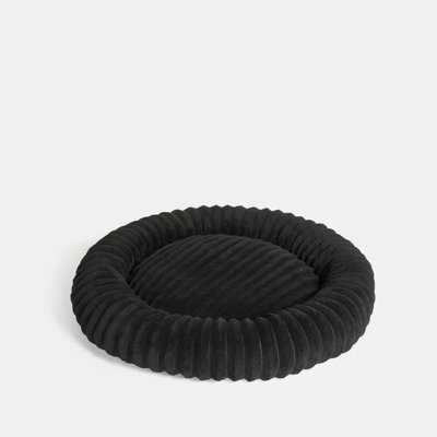 OHS Faux Fur Ribbed Round Donut Pet Bed Washable Calming Dog Beds, Black - image 1