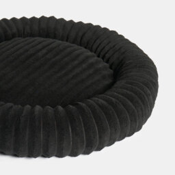 OHS Faux Fur Ribbed Round Donut Pet Bed Washable Calming Dog Beds, Black - thumbnail 2