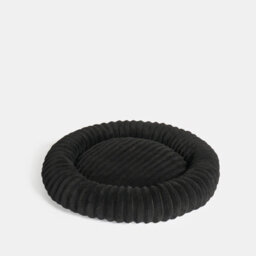 OHS Faux Fur Ribbed Round Donut Pet Bed Washable Calming Dog Beds, Black - thumbnail 1