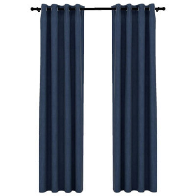 Berkfield Premium Linen-Look Blackout Curtains With Grommets 2 Pcs Blue 140X225Cm