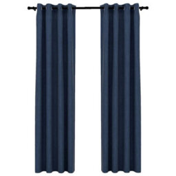 Berkfield Premium Linen-Look Blackout Curtains With Grommets 2 Pcs Blue 140X225Cm