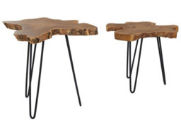 Beliani Nest Of 2 Tables, Dark Brown Teak Tops With Black Hairpin Legs, Rustic Nesting Set - thumbnail 1