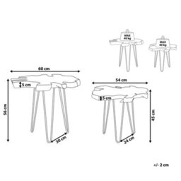 Beliani Nest Of 2 Tables, Dark Brown Teak Tops With Black Hairpin Legs, Rustic Nesting Set - thumbnail 3