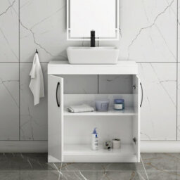Royal Bathrooms Turin 800mm Floor Standing Vanity Unit 2 Door Gloss White & Countertop Basin - Cube With Matt Black Handle - thumbnail 3