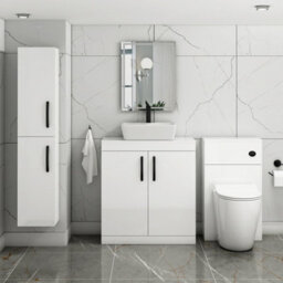 Royal Bathrooms Turin 800mm Floor Standing Vanity Unit 2 Door Gloss White & Countertop Basin - Cube With Matt Black Handle - thumbnail 2