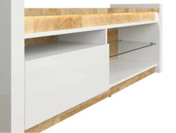 Impact Furniture Tv Unit With Drawer Cabinet Stand Open Storage Glass Shelf Led Lights White Gloss Oak Alameda - thumbnail 3