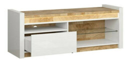 Impact Furniture Tv Unit With Drawer Cabinet Stand Open Storage Glass Shelf Led Lights White Gloss Oak Alameda - thumbnail 2