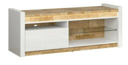 Impact Furniture Tv Unit With Drawer Cabinet Stand Open Storage Glass Shelf Led Lights White Gloss Oak Alameda - thumbnail 1