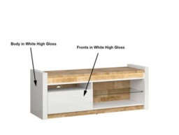 Impact Furniture Tv Unit With Drawer Cabinet Stand Open Storage Glass Shelf Led Lights White Gloss Oak Alameda - thumbnail 4