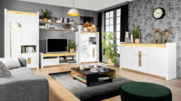 Impact Furniture Tv Unit With Drawer Cabinet Stand Open Storage Glass Shelf Led Lights White Gloss Oak Alameda - thumbnail 8