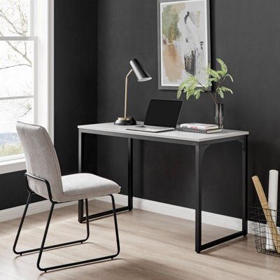 Furniturebox Uk Kendrick Grey Marble Effect Desk 120Cm For Home Working Study Gaming Office Desk. Elegant Black Leg Melamine Desk - image 1