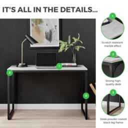 Furniturebox Uk Kendrick Grey Marble Effect Desk 120Cm For Home Working Study Gaming Office Desk. Elegant Black Leg Melamine Desk - thumbnail 2