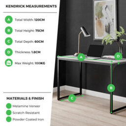 Furniturebox Uk Kendrick Grey Marble Effect Desk 120Cm For Home Working Study Gaming Office Desk. Elegant Black Leg Melamine Desk - thumbnail 3