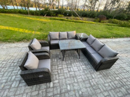 Fimous 8 Seater Rattan Outdoor Garden Furniture Sofa Set Patio Table & Chairs Set With 3 Seater Sofa Dining Table Side Table - thumbnail 2